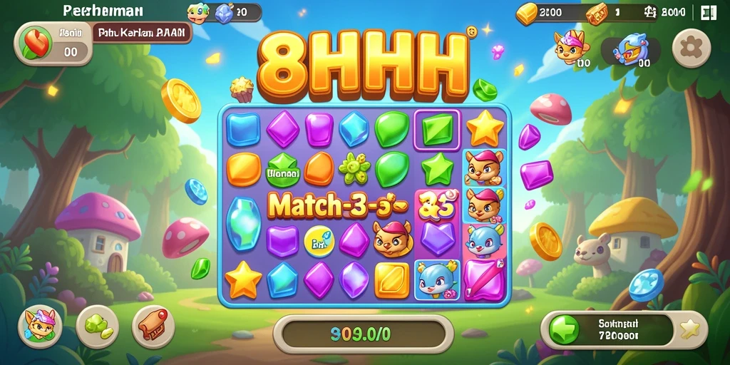 Screenshot gameplay 8HHH yang menunjukkan momen mencocokkan objek.