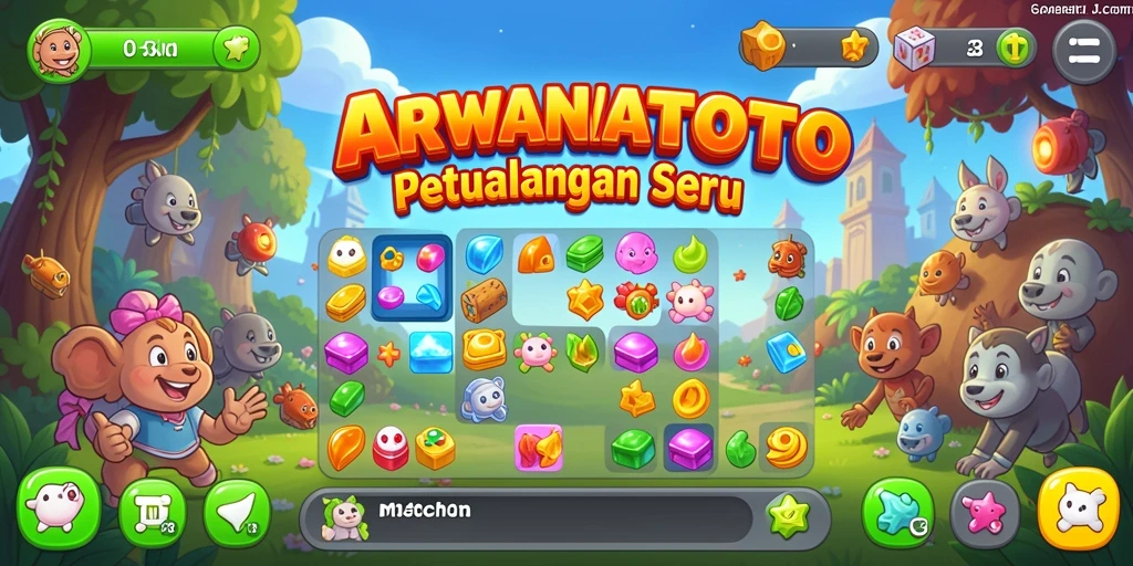 Tangkapan layar ARWANATOTO menampilkan gameplay Match-3 yang seru.