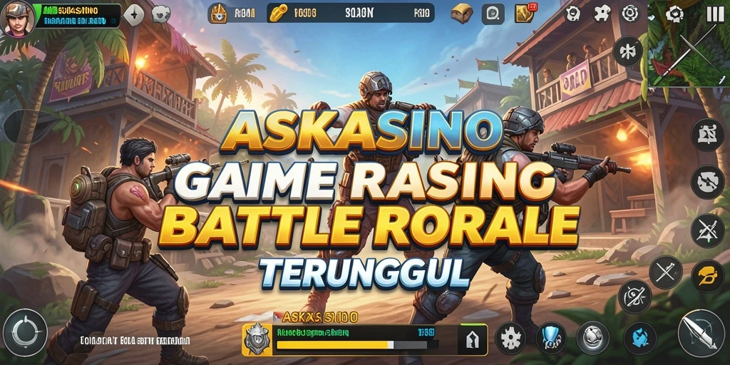Screenshot ASKASINO menampilkan aksi seru dalam game Battle Royale.