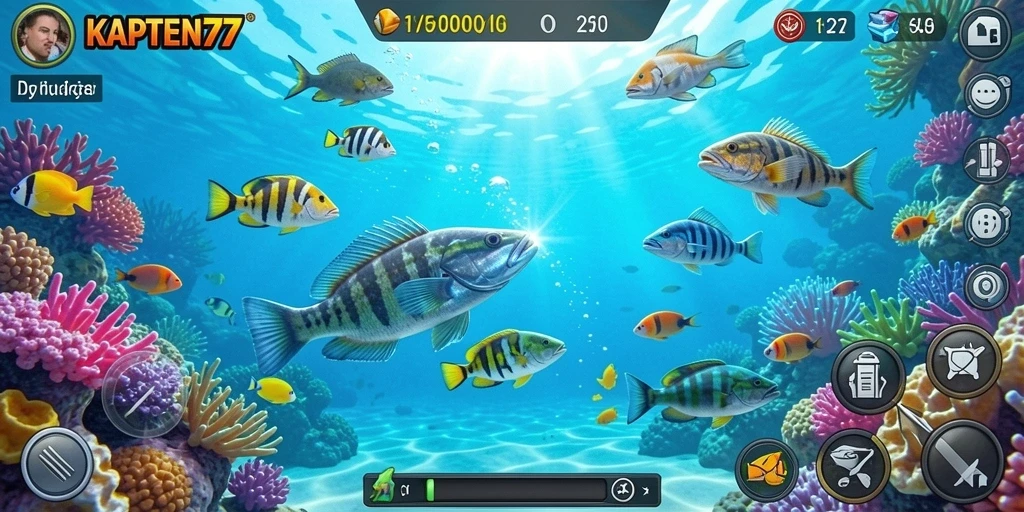 Screenshot KAPTEN77 menampilkan aksi seru dalam permainan Tembak Ikan.
