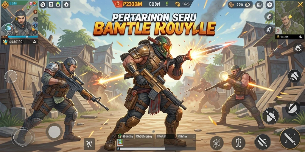 P200M menampilkan momen seru dalam pertempuran Battle Royale dengan berbagai karakter.