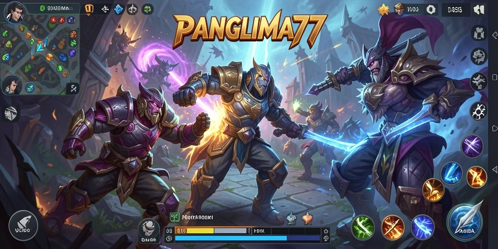 Tampilan aksi seru dalam gameplay MOBA di PANGLIMA77.
